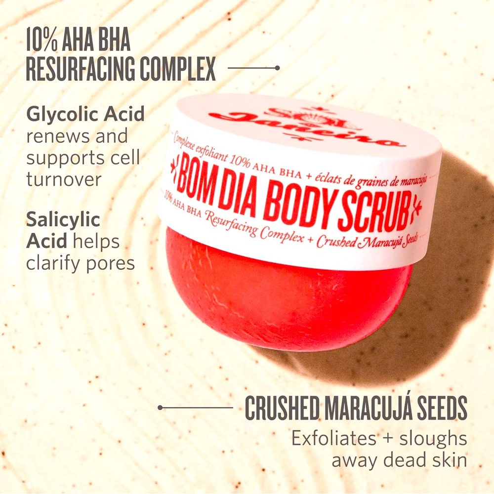 BOM DIA BODY SCRUB
KP RESURFACING BODY SCRUB WITH 10% AHA BHA 8.1 oz